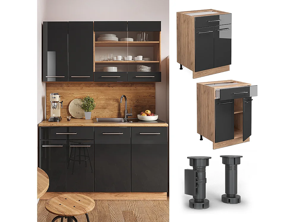 Mobiletto base per cucina antracite lucido 60x60x82 fame-line