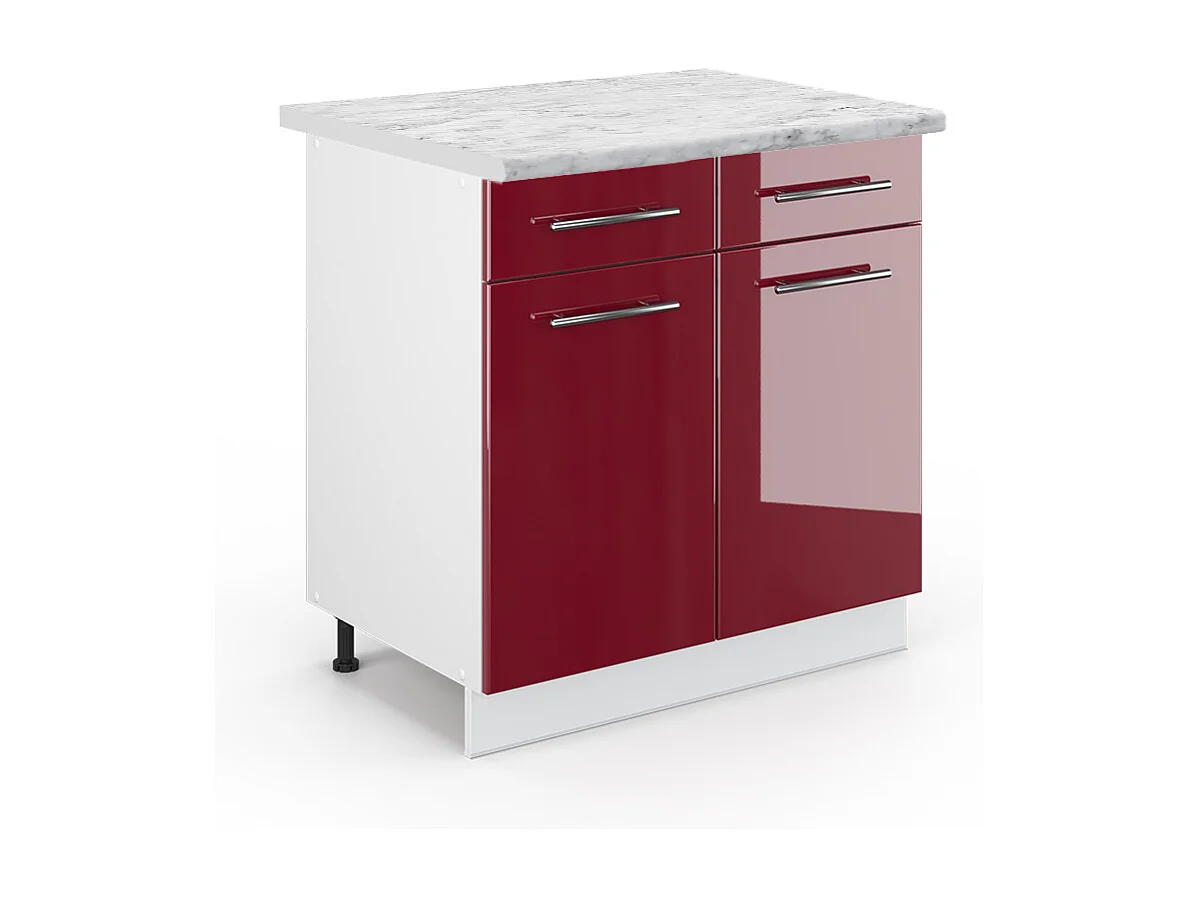 Mueble bajo de cocina rojo burdeos alto brillo 80x60x82 fame-line