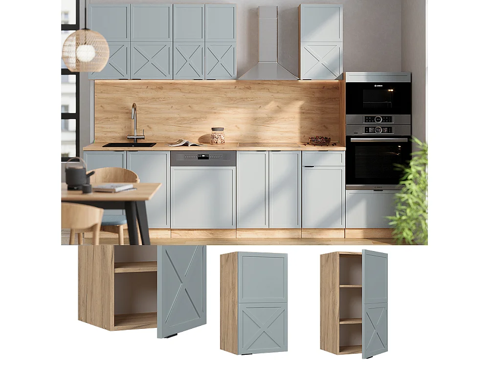 Elément haut de cuisine bleu clair-gris 40x34.1x72 fame-line