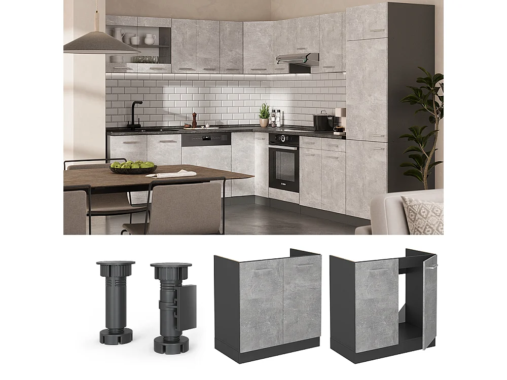 Mobile lavello cucina calcestruzzo 80x60x81.6 r-line