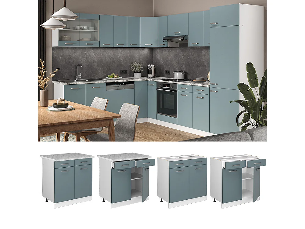 Meuble cuisine bleu-gris 80x60x81.6 r-line