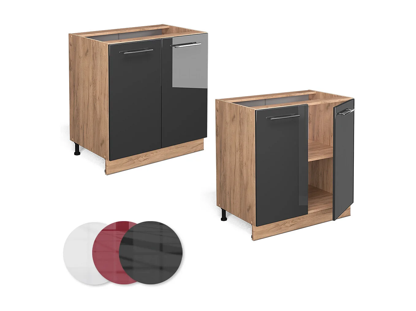 Meuble bas de cuisine anthracite haute brillance 80x51.6x82 fame-line