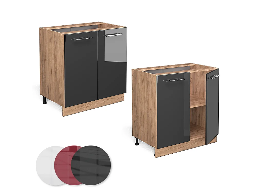 Kitchen base cabinet anthracite high gloss 80x51.6x82 fame-line