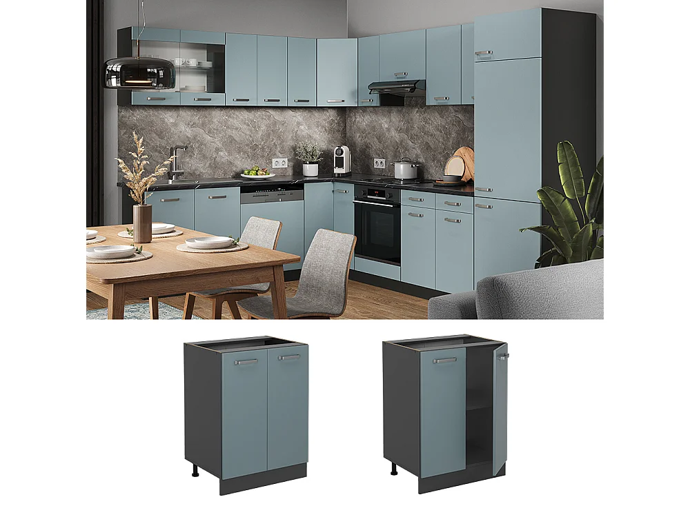 Meuble cuisine bleu-gris 60x60x81.6 r-line
