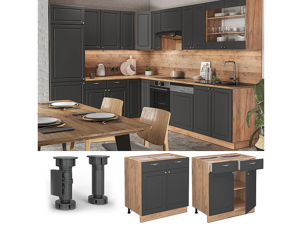 Meuble cuisine anthracite-or 80x60x82 fame-line