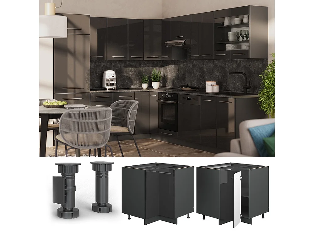 Mobile ad angolo cucina antracite lucido 80.5x60x82 fame-line