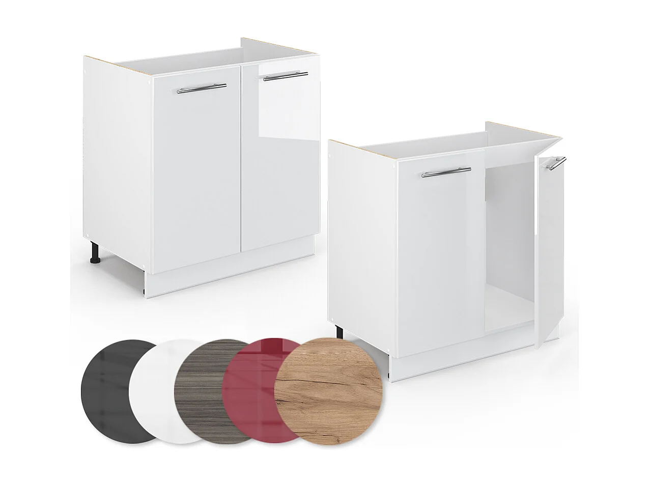 Meuble bas sous-évier blanc haute brillance 80x51.6x82 fame-line