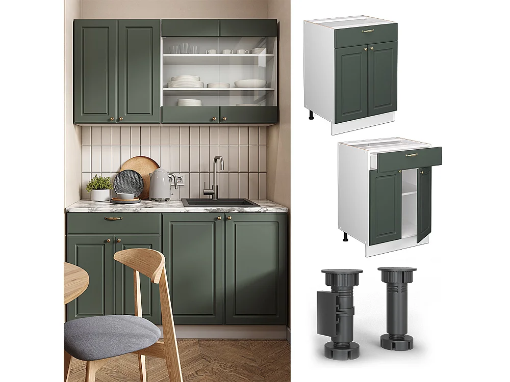 Mobiletto base per cucina verde-oro country house 60x60x82 fame-line