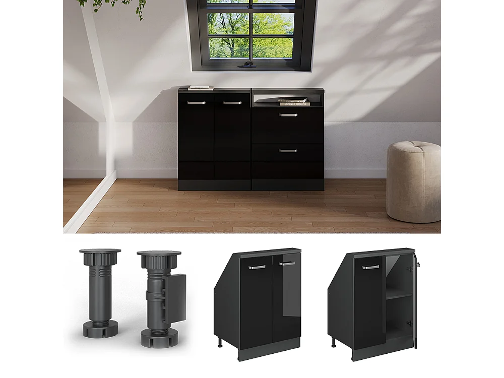 Meuble sous pente noir haute brillance 60x46x81.6 r-line