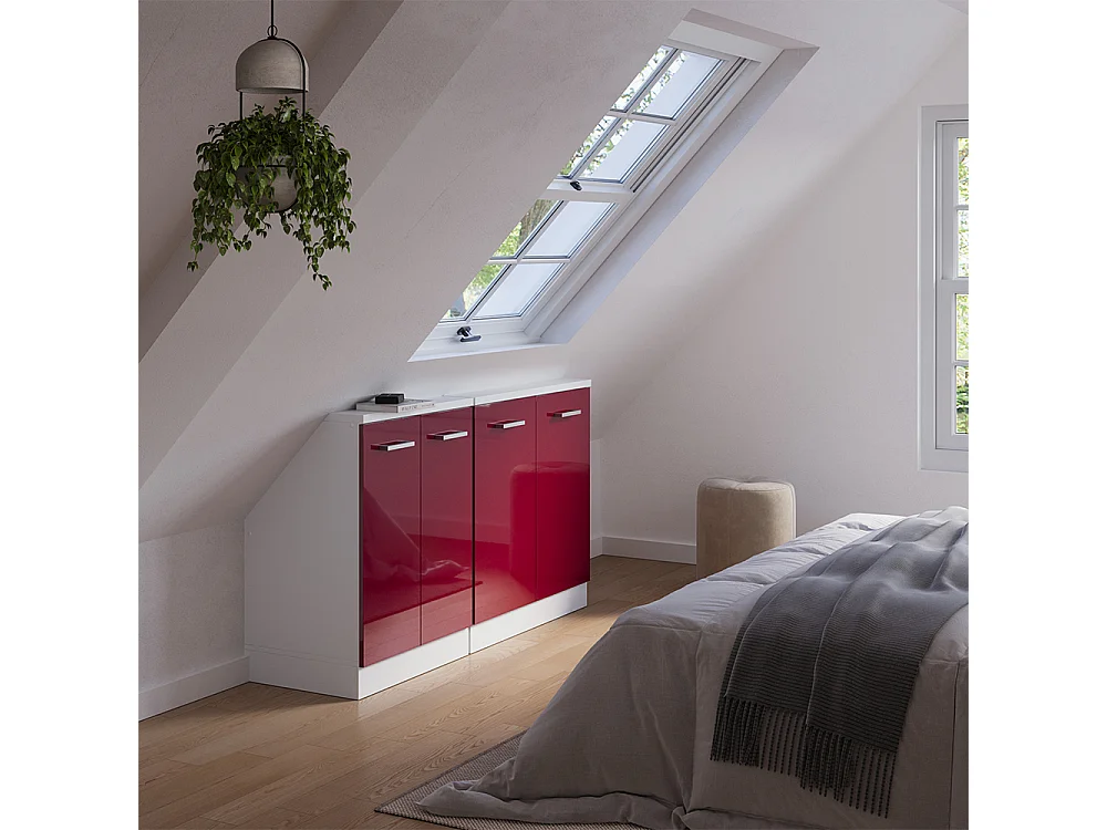 Meuble sous pente rouge brillant/blanc 140x46x81.6 r-line