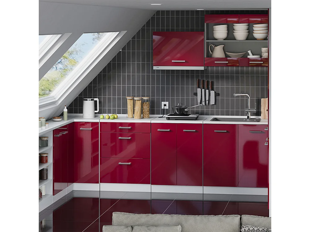 Meuble sous pente rouge brillant/blanc 140x46x81.6 r-line