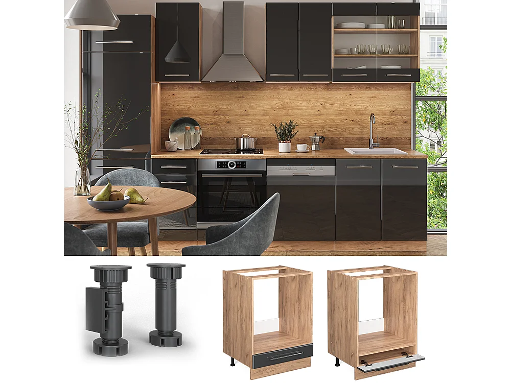 Meuble pour four anthracite haute brillance 60x51.6x82 fame-line