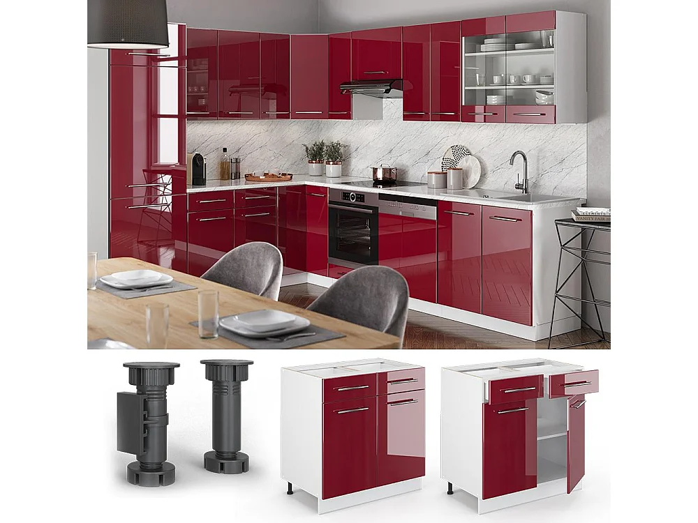 Köksunderskåp bordeaux högblank 80x60x82 fame-line