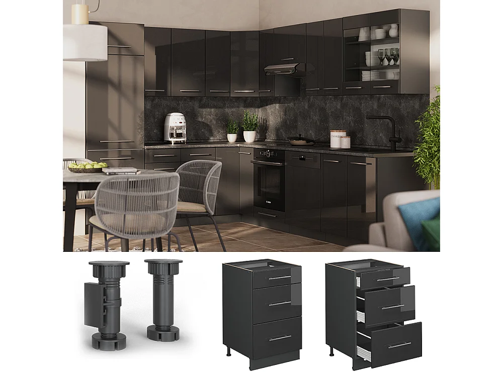 Meuble cuisine anthracite haute brillance 50x51.6x82 fame-line