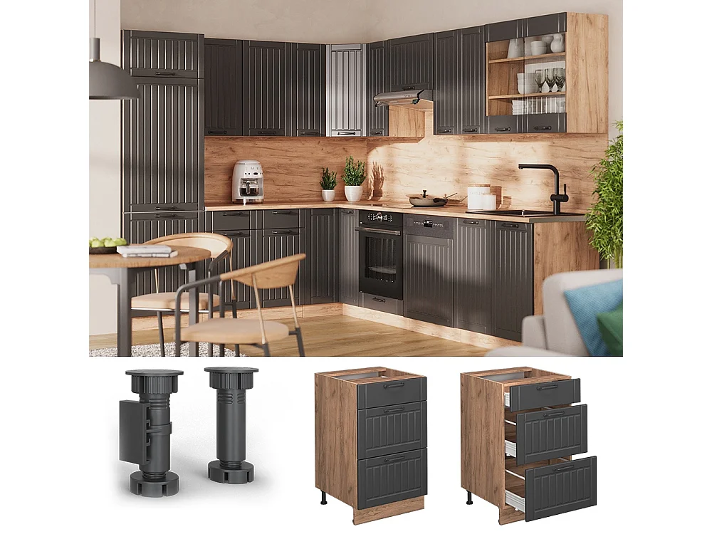 Kitchen base cabinet dark grey 50x60x82 fame-line