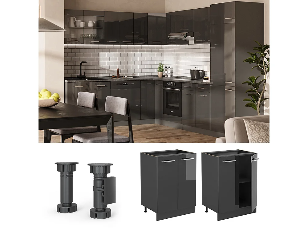 Mueble bajo de cocina antracita alto brillo 60x60x81.6 r-line