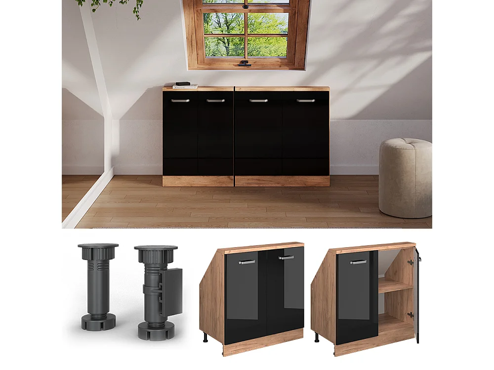 Armario de cocina para techo inclinado negro brillo intenso 80x46x81.6 r-line