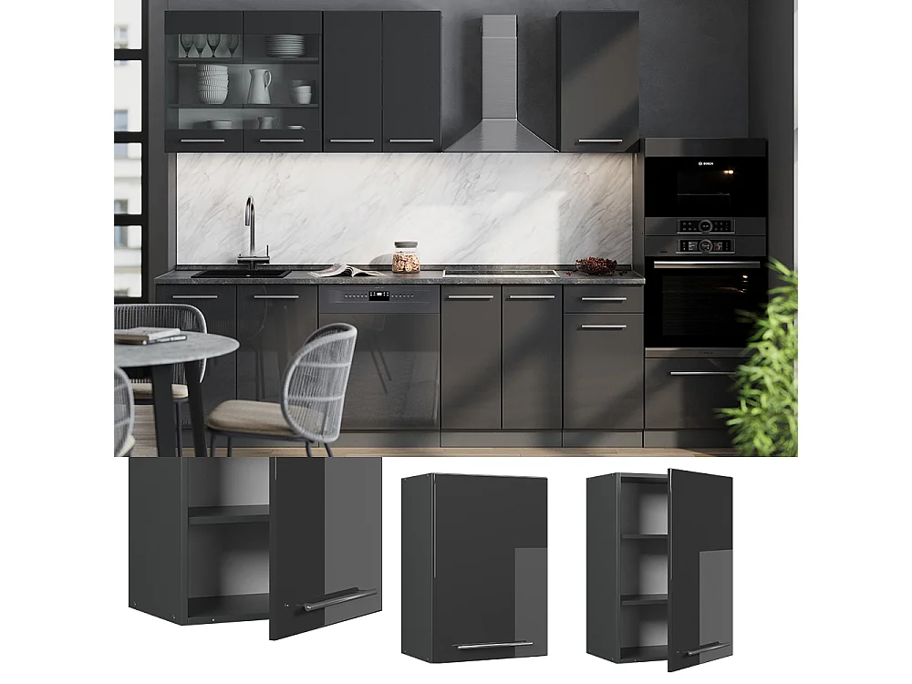 Elément haut de cuisine anthracite haute brillance 50x34.1x72 fame-line