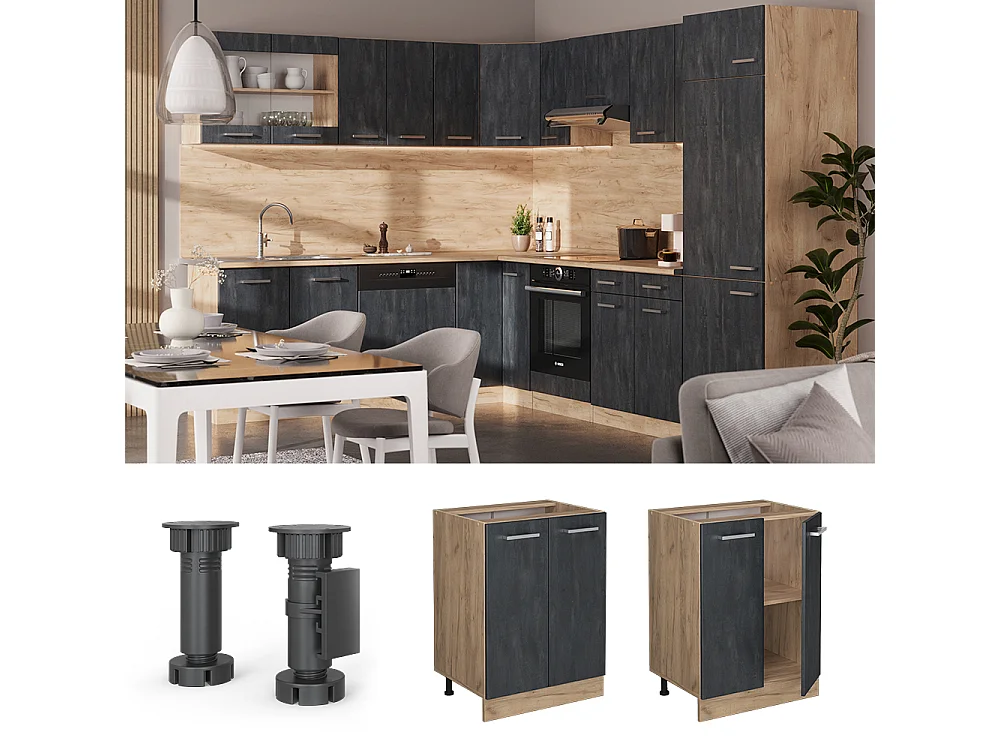 Meuble bas de cuisine béton noir 60x46x81.6 r-line