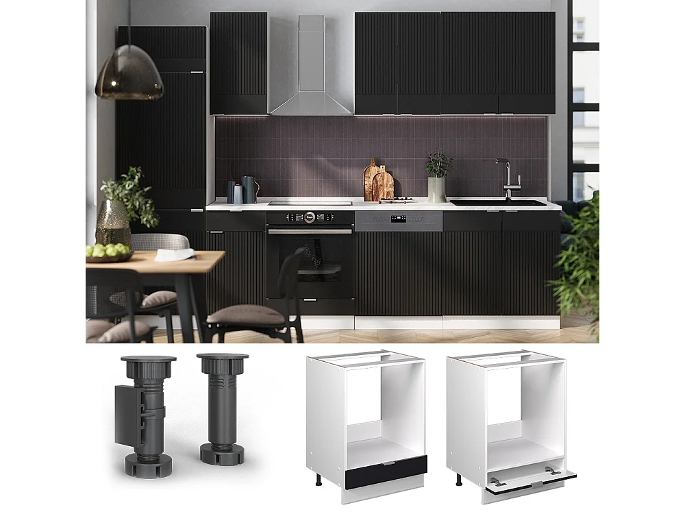 Herdumbauschrank schwarz gestreift 60x60x82 fame-line