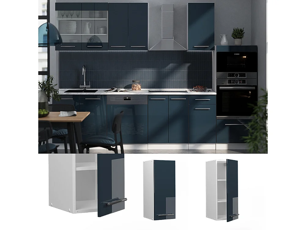 Armario colgante azul oscuro alto brillo 30x34.1x72 fame-line