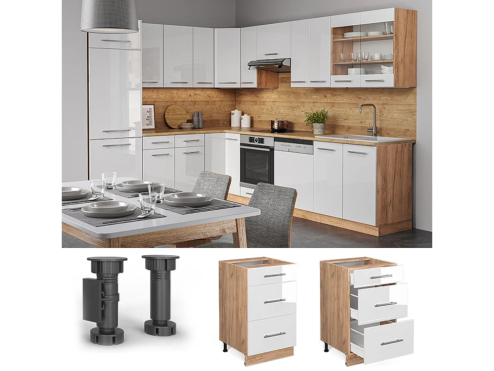 Meuble cuisine blanc haute brillance 50x60x82 fame-line