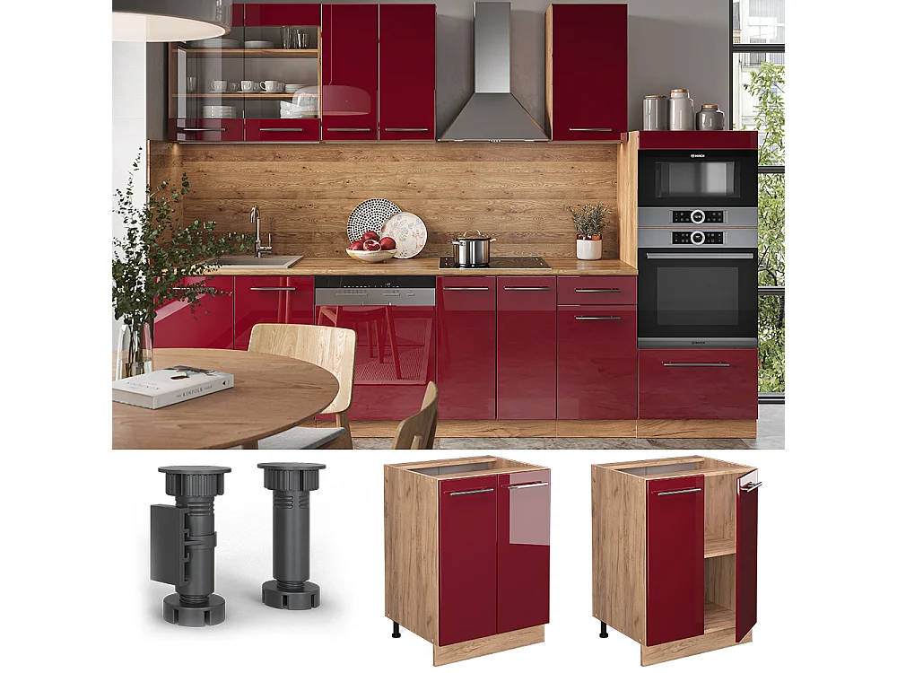 Küchenunterschrank bordeaux hochglanz 60x60x82 fame-line