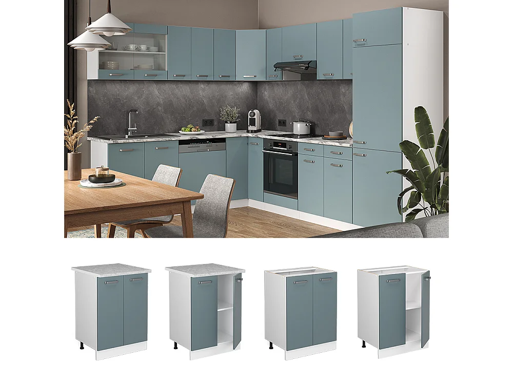 Meuble bas de cuisine bleu-gris 60x60x81.6 r-line