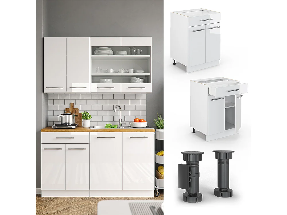 Meuble cuisine blanc haute brillance 60x60x82 fame-line