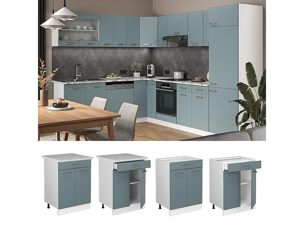 Meuble cuisine bleu-gris 60x46x81.6 r-line