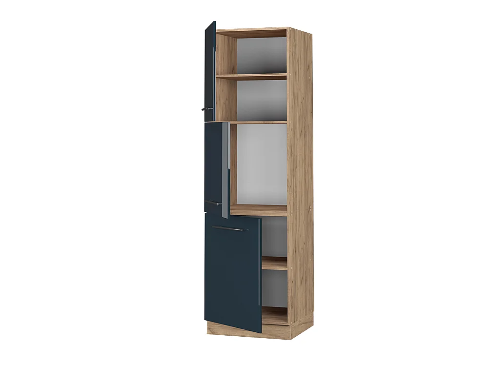 Armoire haute bleu foncé brillant/chêne doré 60x58.1x206.8 fame-line
