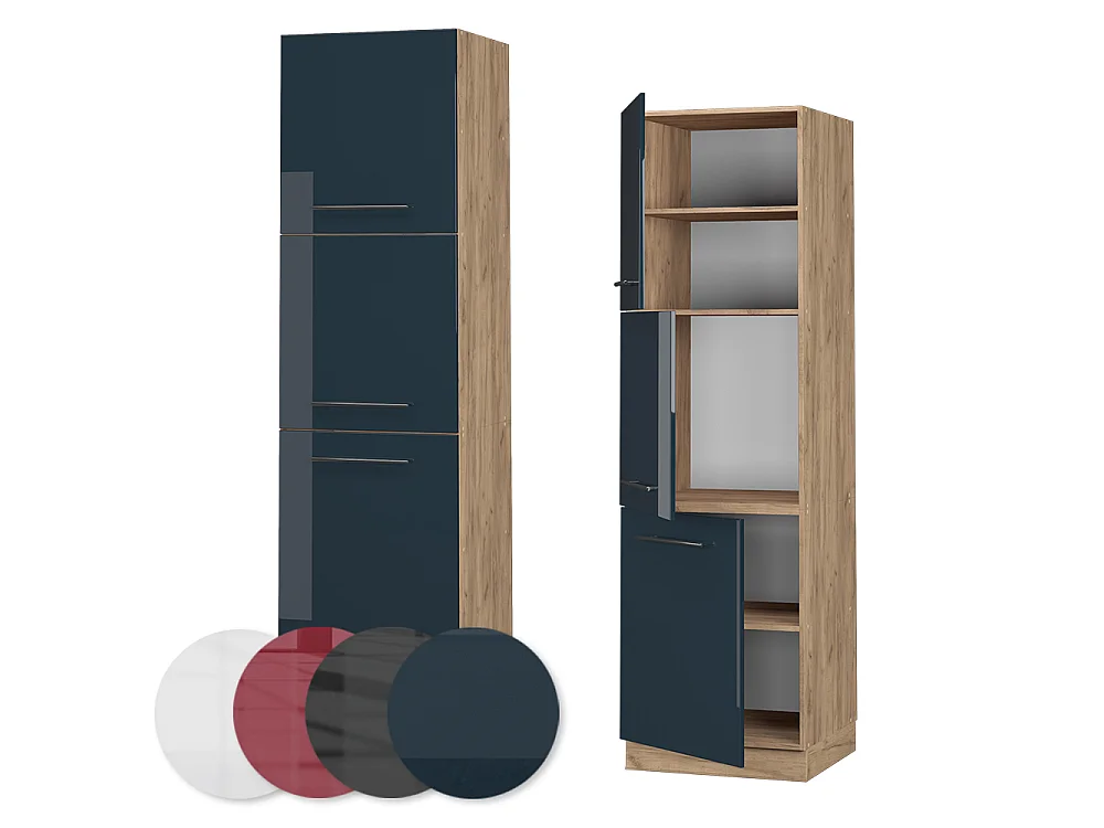 Armoire haute bleu foncé brillant/chêne doré 60x58.1x206.8 fame-line