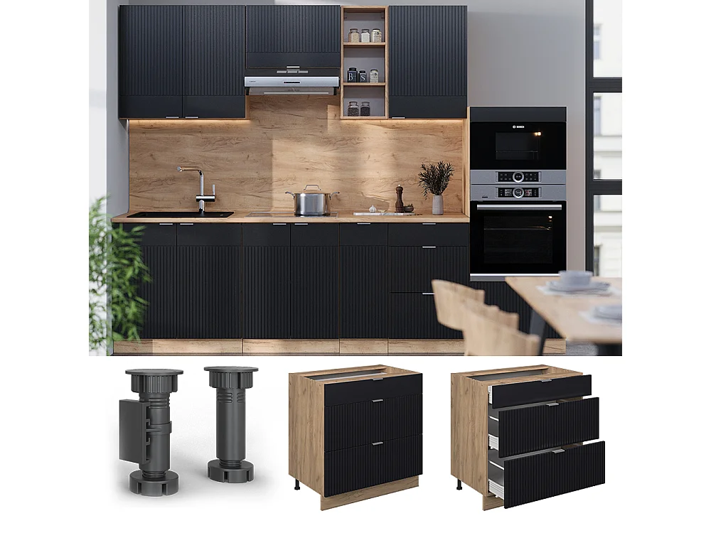 Mobiletto base per cucina nero a righe 80x60x82 fame-line