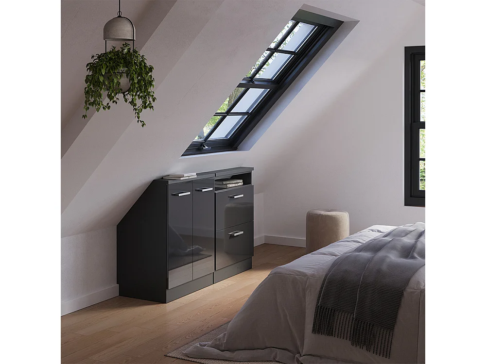 Meuble sous pente anthracite haute brillance 120x46x81.6 r-line