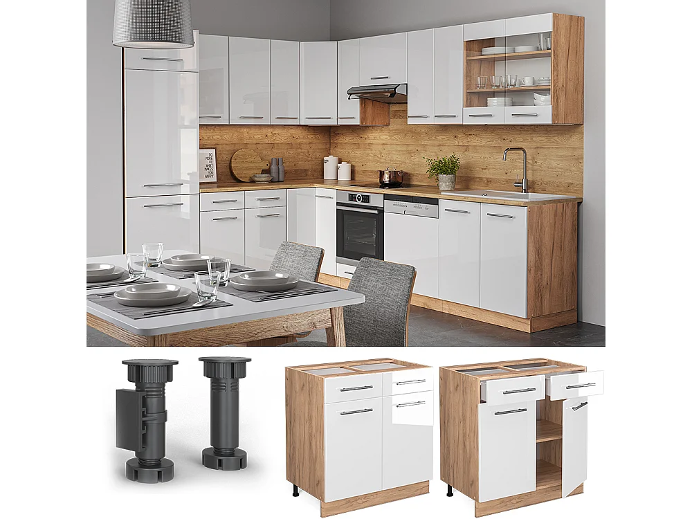 Mueble bajo de cocina blanco alto brillo 80x60x82 fame-line