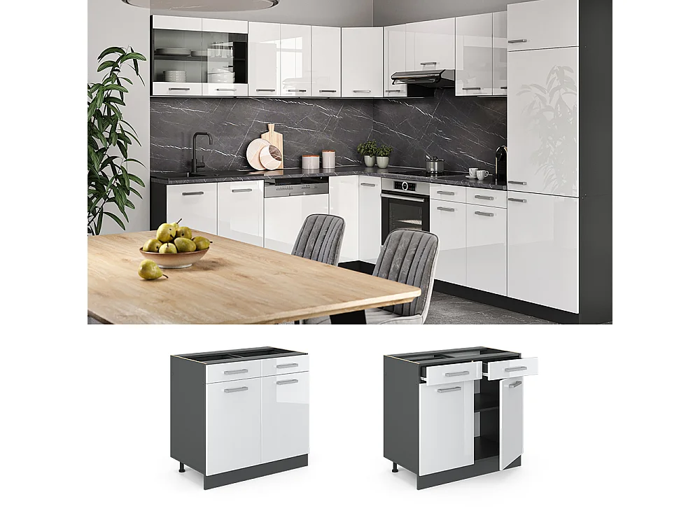 Mobiletto base per cucina bianco lucido 80x60x81.6 r-line