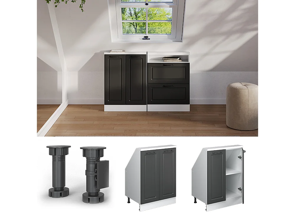Küchenschrank für Dachschrägen anthrazit landhaus 60x46x81.6 r-line