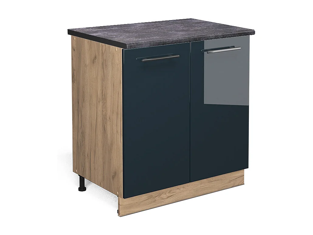 Meuble bas de cuisine bleu foncé brillant 80x60x82 fame-line