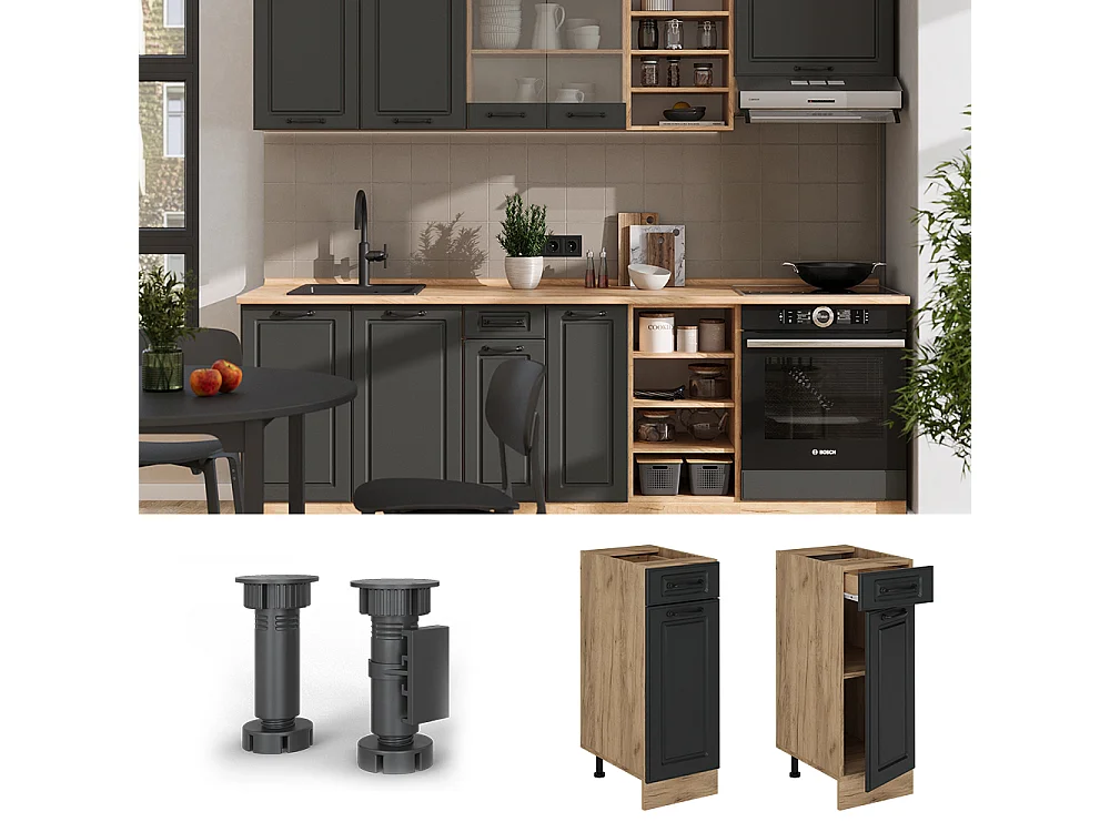 Meuble cuisine anthracite campagne 30x46x81.6 r-line