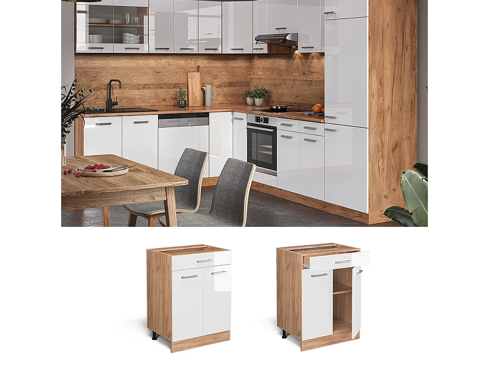 Meuble cuisine blanc haute brillance 60x60x81.6 r-line