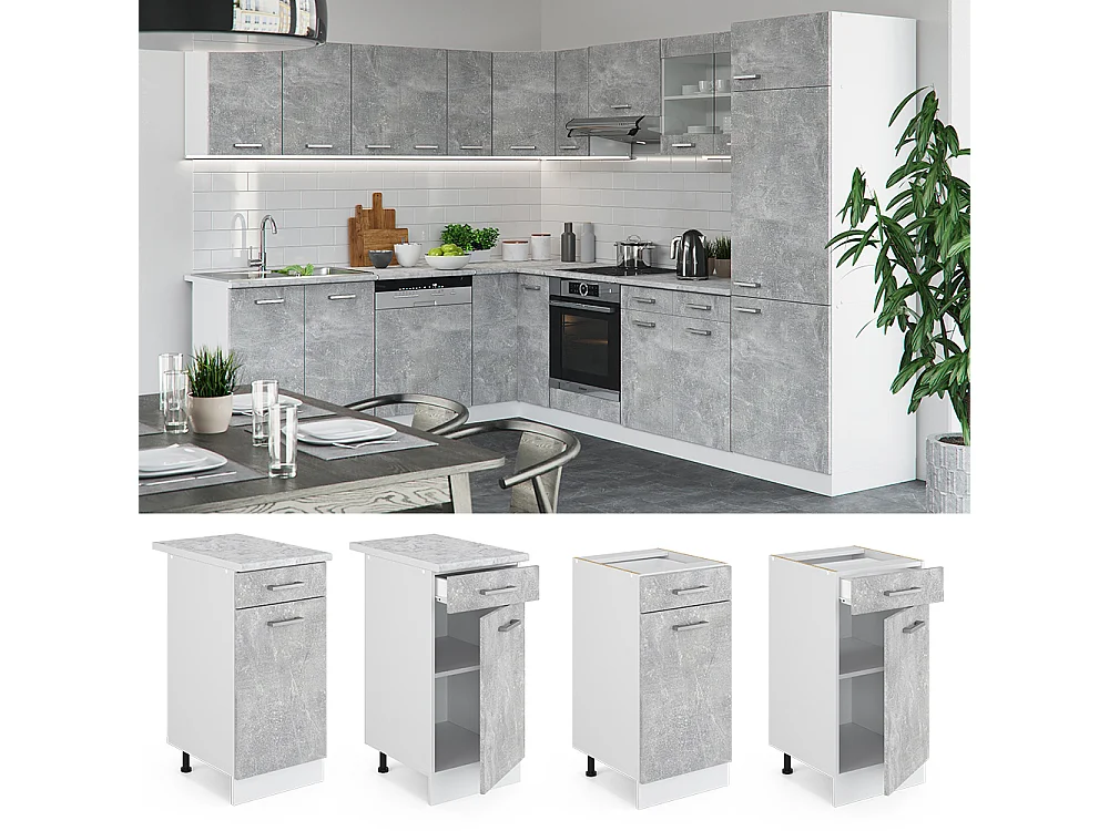 Mobiletto base per cucina calcestruzzo 40x46x81.6 r-line