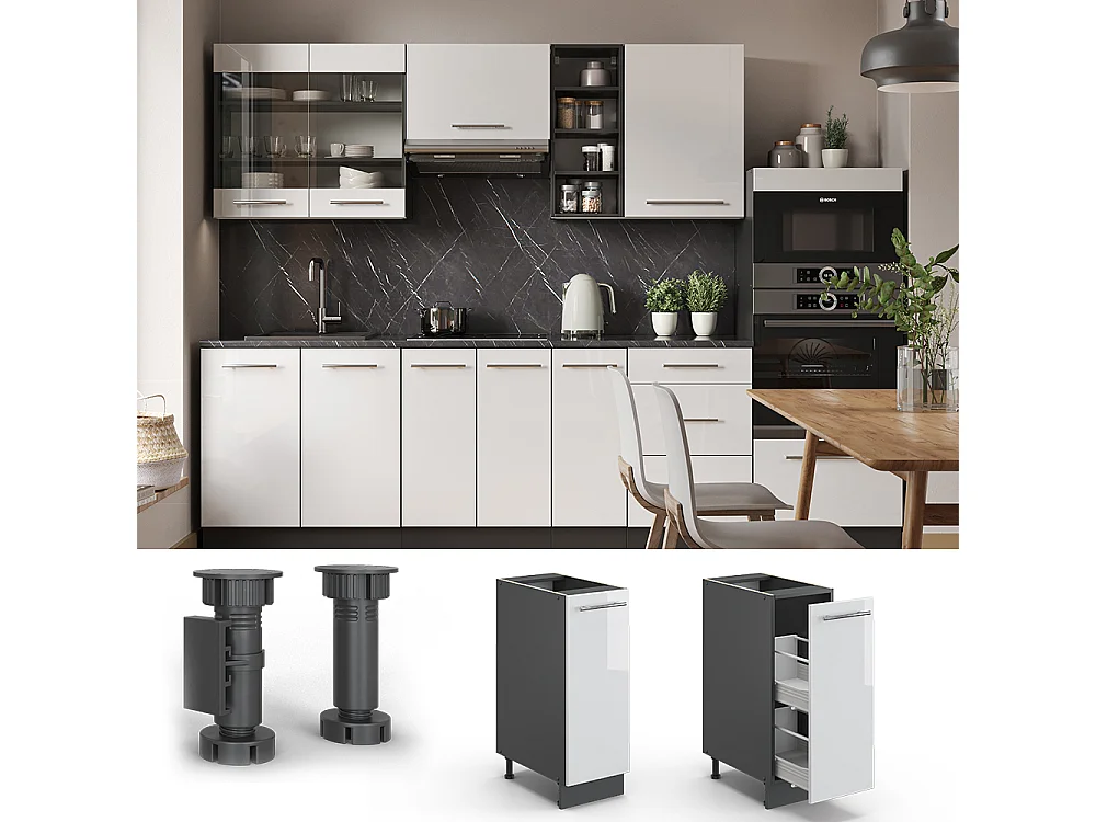 Meuble de cuisine blanc haute brillance 30x60x82 fame-line