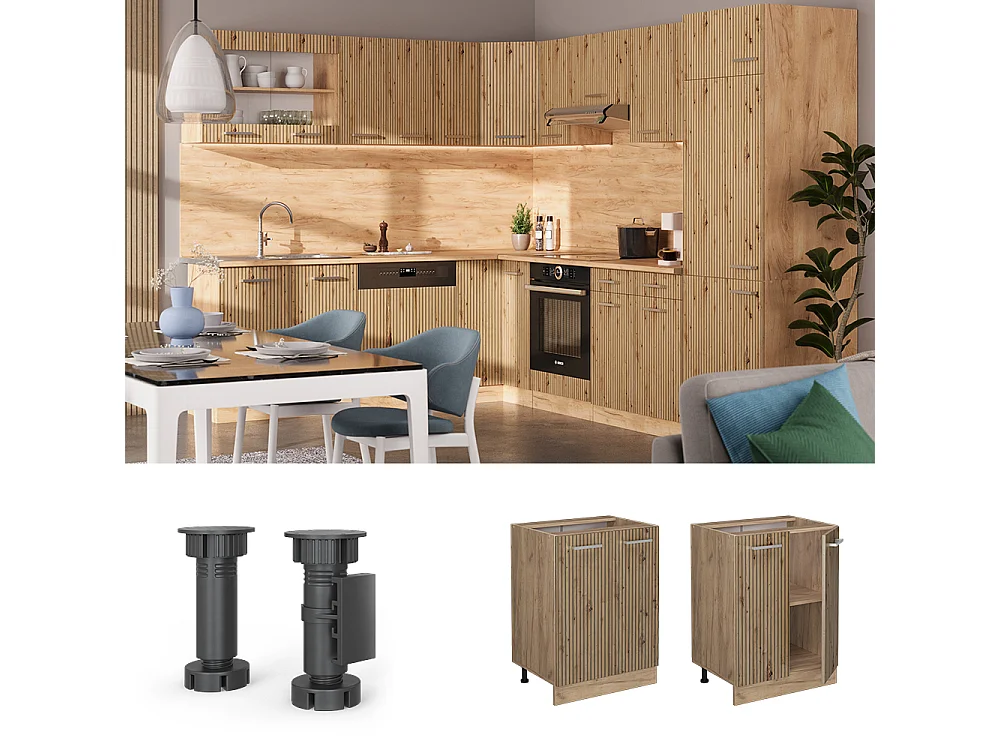 Mueble bajo de cocina roble artesanal 60x60x81.6 r-line