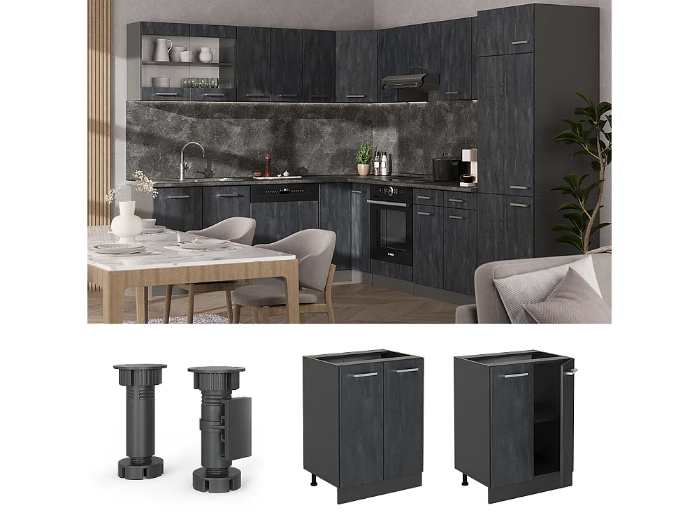 Meuble bas de cuisine béton noir 60x46x81.6 r-line