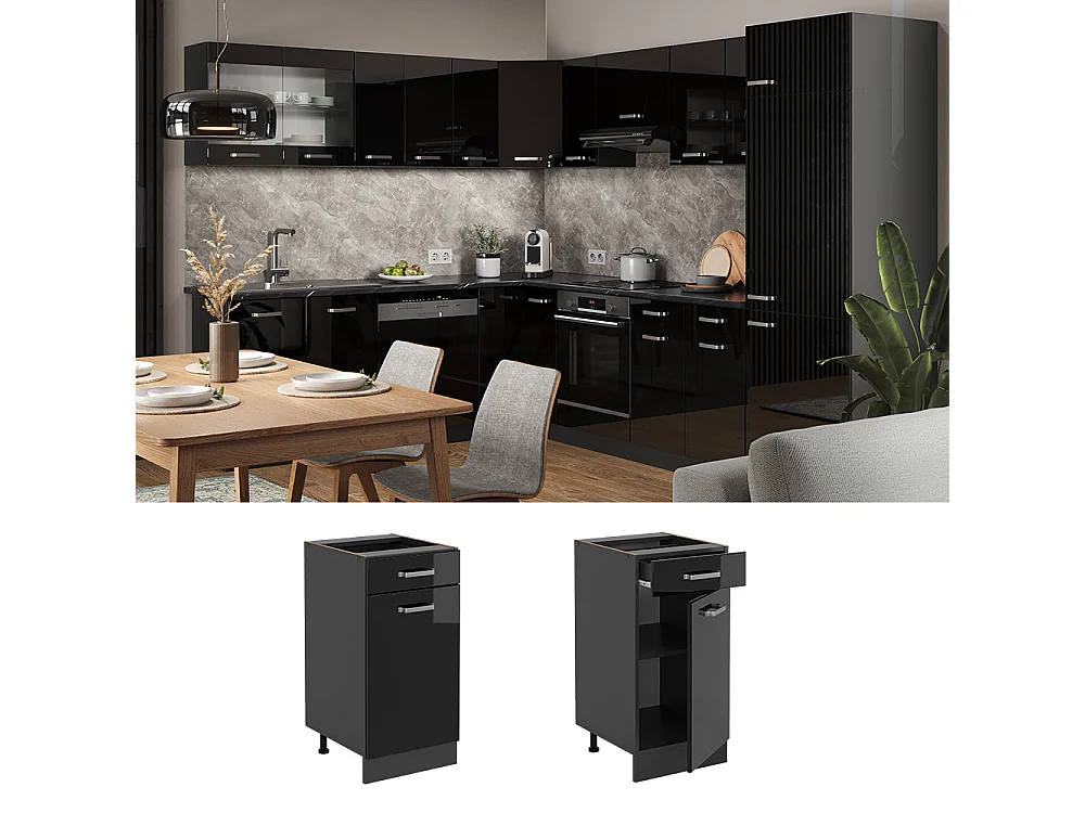Mobiletto base per cucina nero lucido 40x60x81.6 r-line