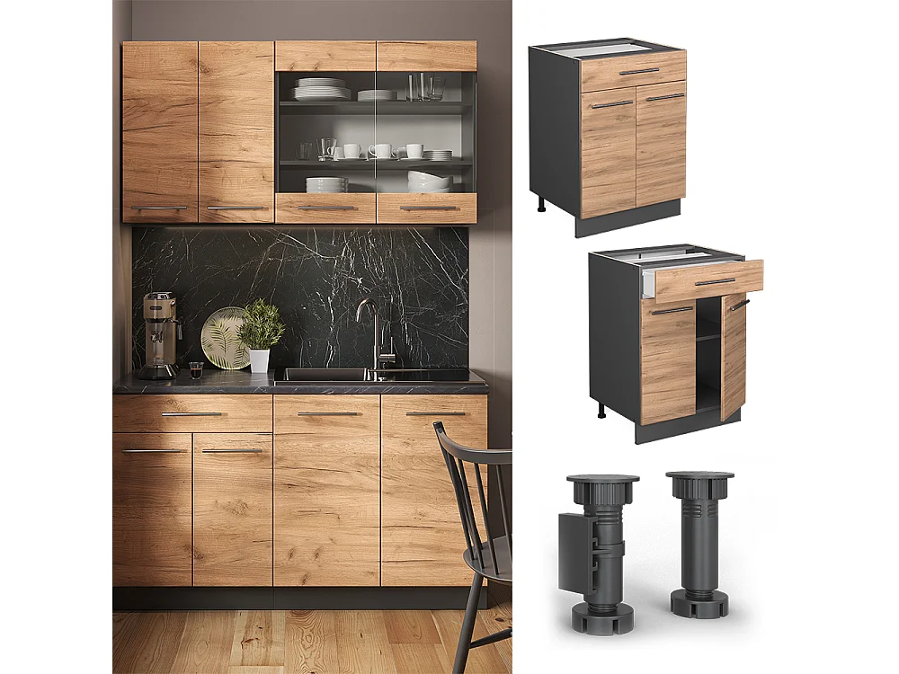 Meuble cuisine chêne de force doré 60x60x82 fame-line