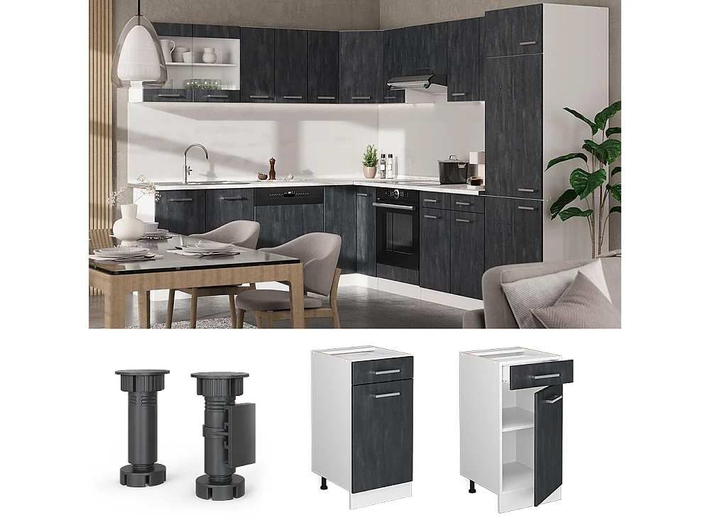 Mobiletto base per cucina Calce nera 40x60x81.6 r-line