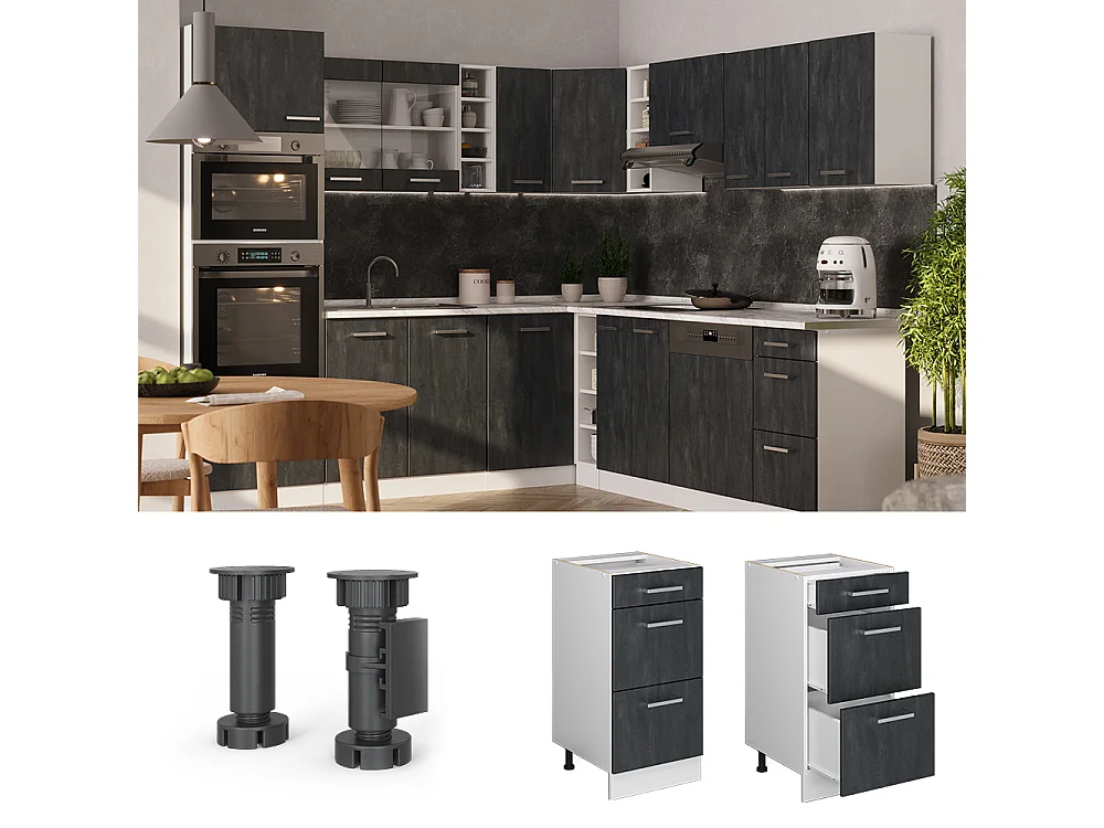 Mueble bajo de cocina hormigón negro 40x60x81.6 r-line