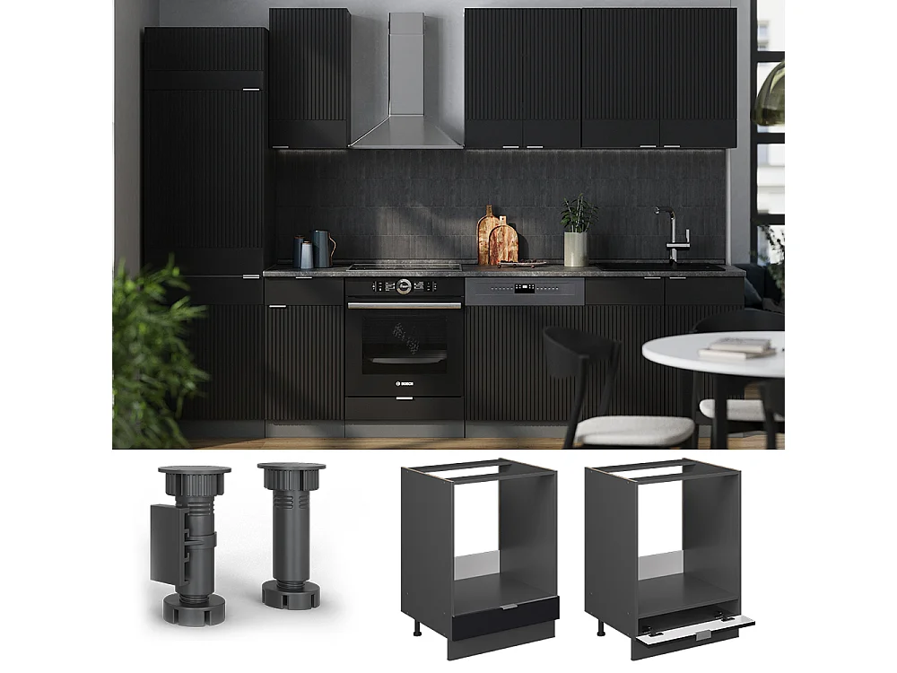 Oven housing cabinet black striped 60x60x82 fame-line