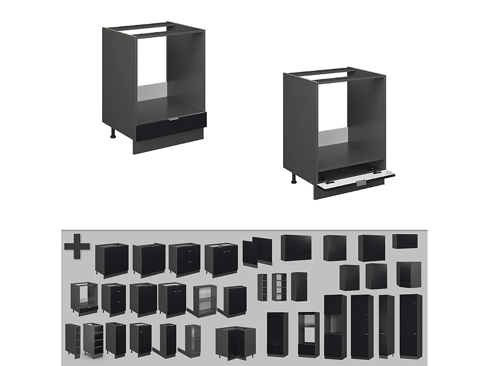 Oven housing cabinet black striped 60x60x82 fame-line